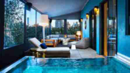 Private pool on a hotel room terrace at Dream Downtown in New York City.