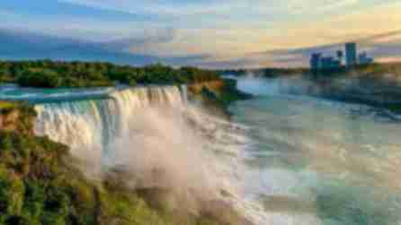 Niagara Falls at sunset on a family-friendly getaway to Greater Niagara, NY