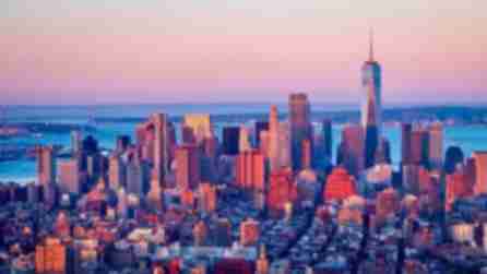 View of the NYC skyline at sunset