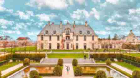Formal gardens in front of OHEKA CASTLE Hotel and Estate in Long Island, NY.