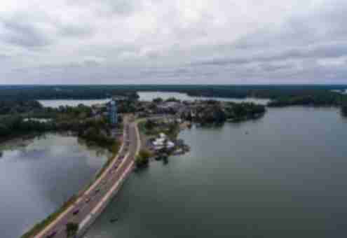 A brdige over the water connecting to an island