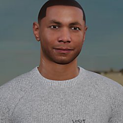An AI generated person wearing a grey jumper that says Visit Liverpool on it.
