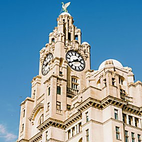 The Royal Liver Building against blue sky