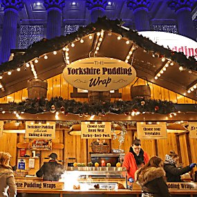 A christmas market stand at St George's hall
