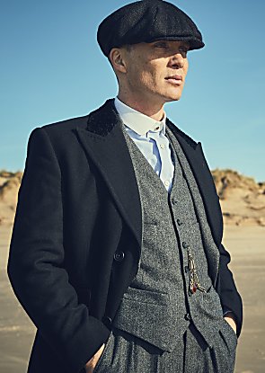 Thomas Shelby Peaky Blinder at a beach in Liverpool City Region. Peaky Blinders S4 - Formby Beach - (C) Caryn Mandabach Productions