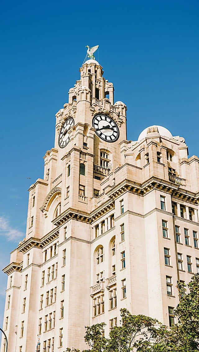 The Royal Liver Building against blue sky