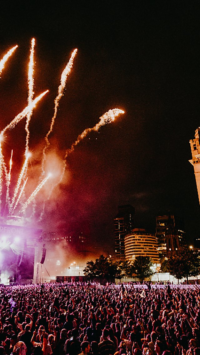 Fireworks in the sky at On the Waterfront Festival on the Pier Head