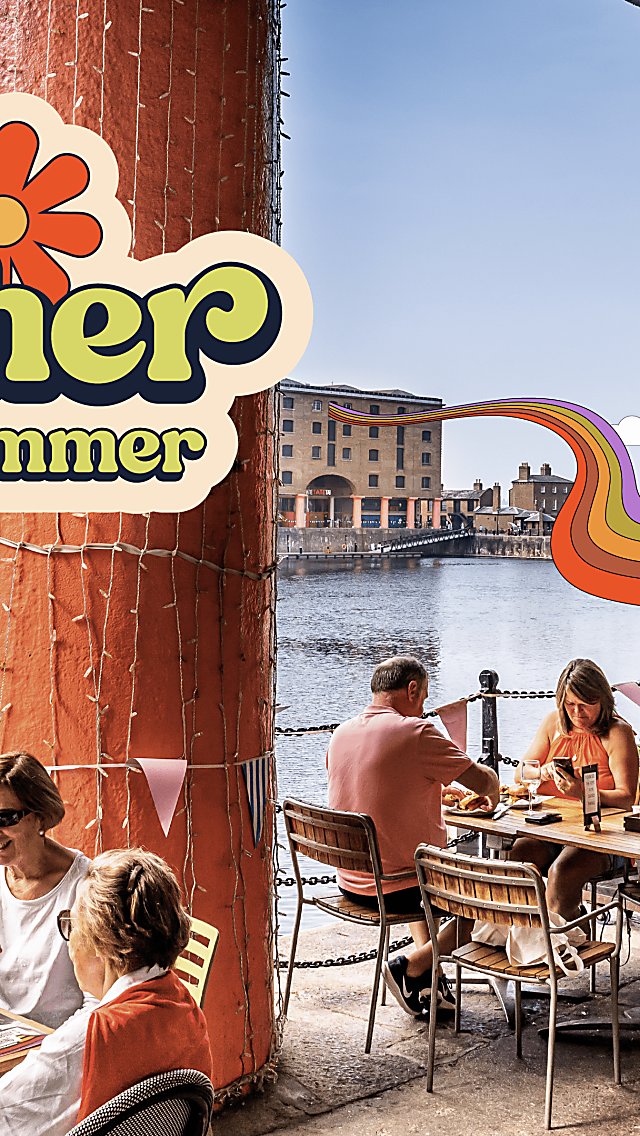 An image of people sitting on the docks with text saying ''Get Together This Summer'.