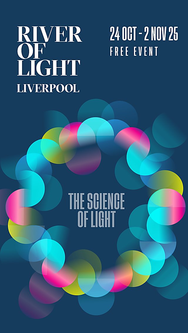 A navy asset that has white text which says 'River of Light Liverpool' with text beside it saying '24 Oct - 2 Nov 25'.