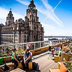 Goodness gracious' rooftop with a view of the Liver building and the river mersey.