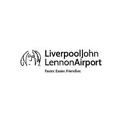 A stencil drawing of John Lennon next to the text Liverpool John Lennon Airport