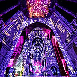 Light before christmas light show in Liverpool Cathedral