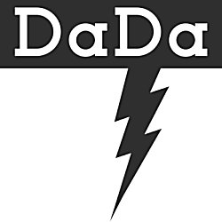 White text saying 'DaDa' with a black lightening bolt and white background.