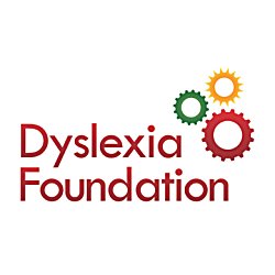 Red text that says 'Dyslexia Foundation' and three cogs in red, green and yellow colours. The background of the logo is white.
