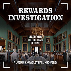 An image of a large banqueting table with text overlaid which says 'REWARDS INVESTIGATION'.