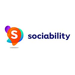 Sociability logo in purple writing with an orange circle beside it with a white S inside the circle.