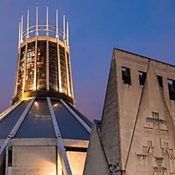 Exterior of the gothic style Metropolitan cathedral at night time