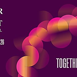 A purple background with a ring of orange and pink circles in a pattern. The text says River of Light in white text.