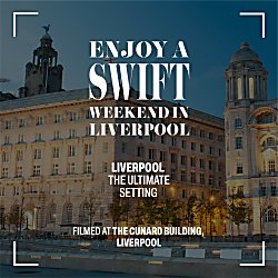 An image with text that says 'ENJOY A SWIFT WEEKEND IN LIVERPOOL'.
