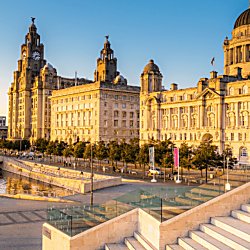 A view of the Three Graces in Liverpool city centre.
