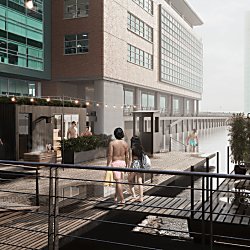 A CGI image that shows the expansion plans for Wyld, the floating sauna on Liverpool Waters