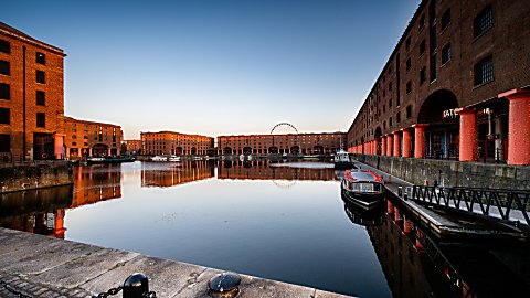 The Royal Albert Dock warehouses with red collonnades