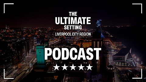 A birds eye view of the Liver bird with white text saying 'The Ultimate Setting, Liverpool City Region' on it.