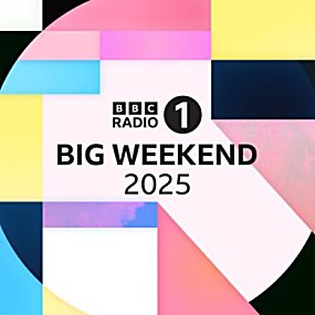 The text BBC Radio 1 Big Weekend 2025 on a multi coloured backgrou7nd