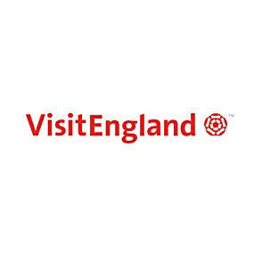 A red VisitEngland logo with a white background and red text.