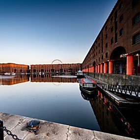 The Royal Albert Dock at dusk