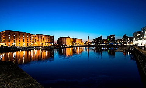 Royal Albert Dock Liverpool during sunset.