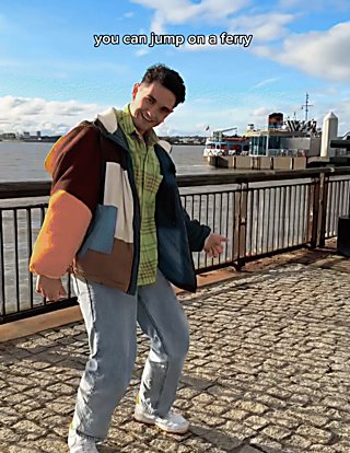A GIF of a man going to various places in Liverpool