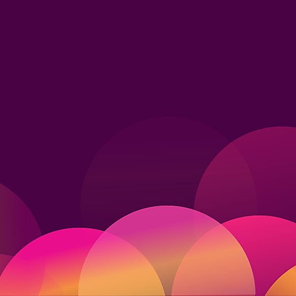 A purple background with pink and orange circles on the bottom of it.