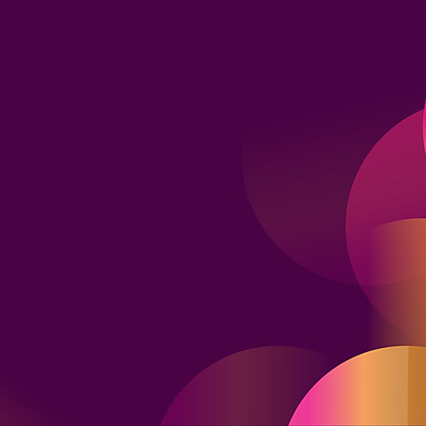 A purple background with orange and pink circles on the right