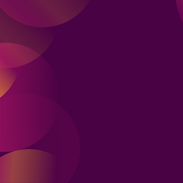 A purple background with orange and pink circles.