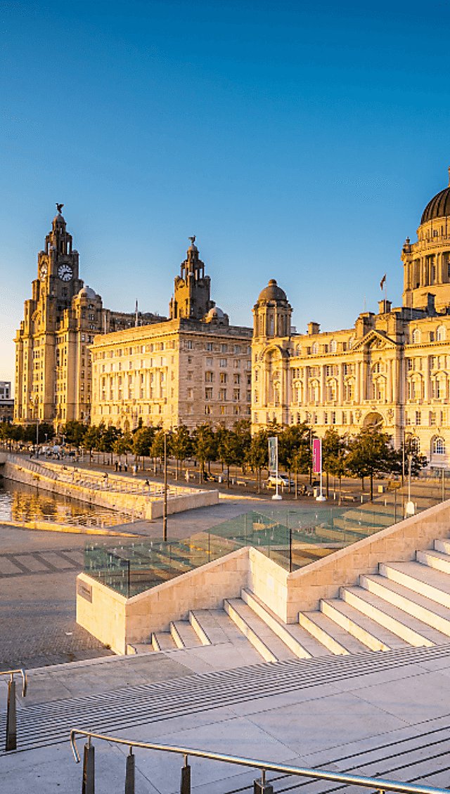 A view of the Three Graces in Liverpool city centre.