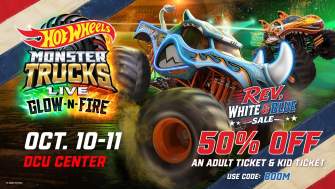 Buy 1 Adult Ticket for 50% off, get a Kids Ticket for 50% off to Hot Wheels Monster Trucks Live by using code BOOM.