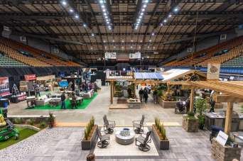 Sioux Falls Home Show displays lined up across the arena floor