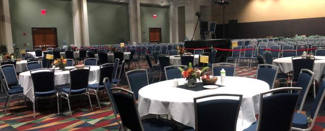 The DCU Center Convention Center set up ballroom style