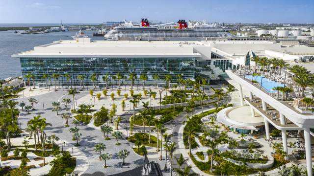 Exterior photo of Broward County Convention Center from a drone view