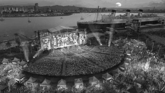 Long Beach Amp rendering black & white