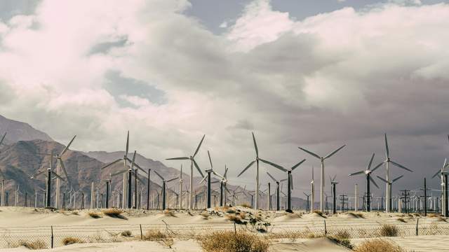 image of windmills in desert