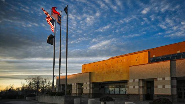 Exterior of Lawrence Joel Veterans Memorial Coliseum in Winston-Salem, NC