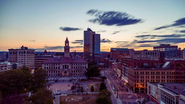 Downtown Worcester Common and City Hall