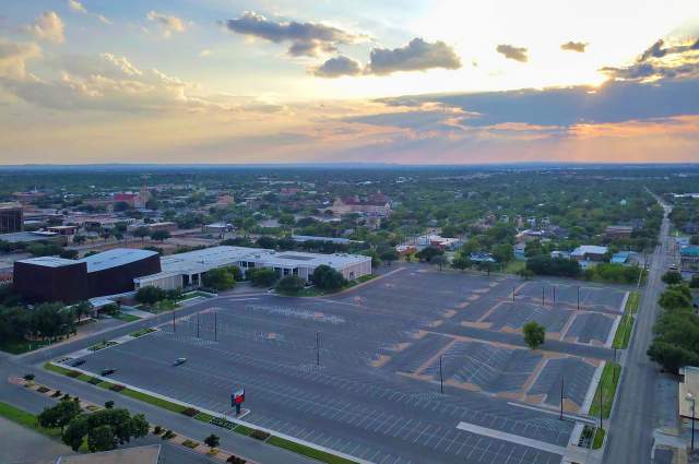North main parking lot, View from Pine overhead.