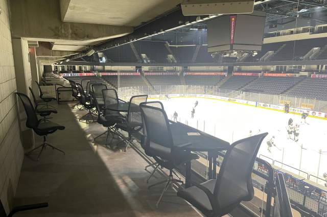 A view of the hockey rink from the Executive Tables at Dignity Health Arena