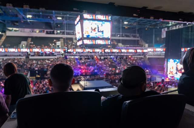 Fans watching action from the loge box