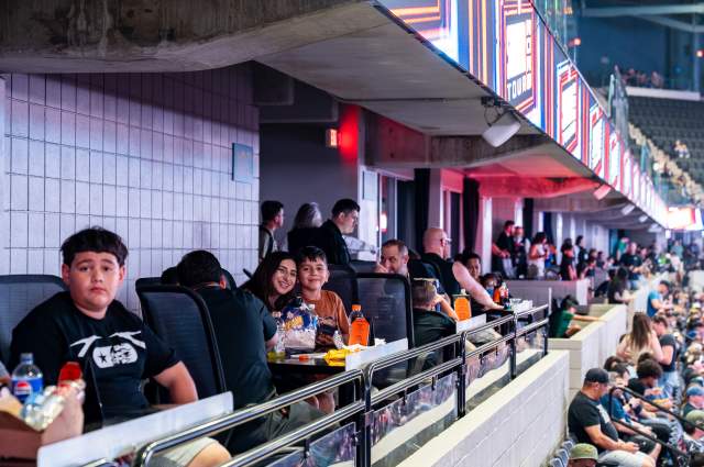 Close up of fans at the club tables
