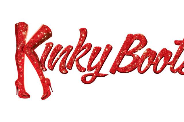 "Kinky Boots" in sparkly red on a white background.