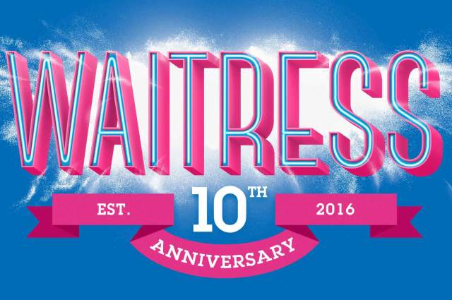 Waitress’ logo with ‘10th Anniversary’ and ‘Est. 2016’ on a blue background.
